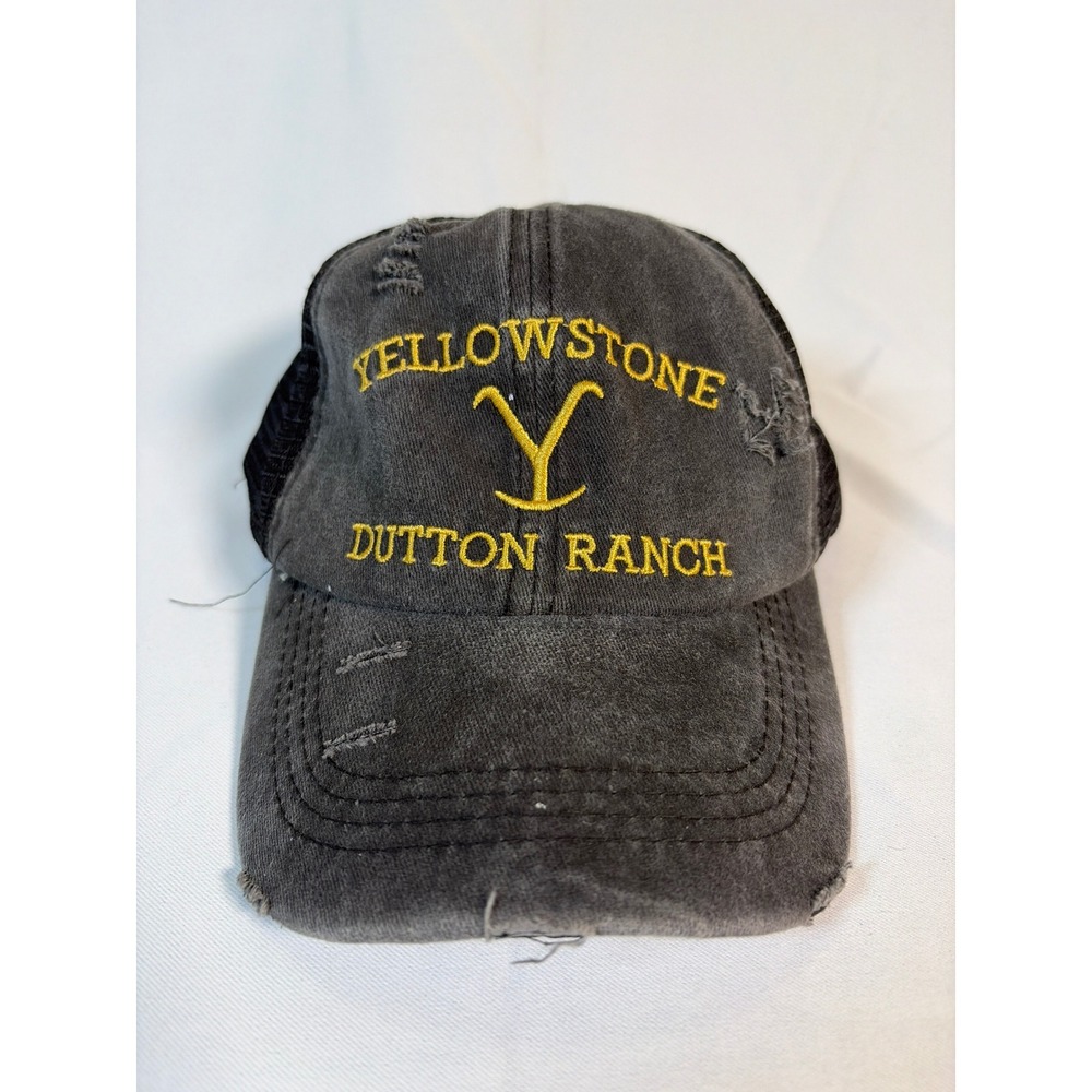 Yellowstone Dutton Ranch‎ Trucker Hat Gray Distressed High Ponytail Baseball Cap